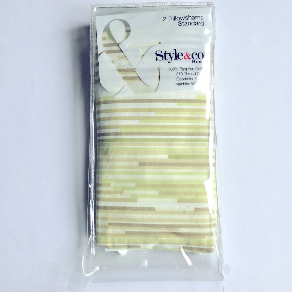 NEW STYLE & CO Standard Pillow Shams Nova Stripe Set of 2 Egyptian Cotton